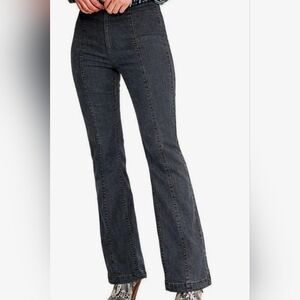 Free People We The Free Pull-On Flare Seamed Jeans Size 28 Black Retro